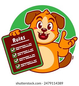 Illustration of Cute Dog Cartoon Character Holding a Checklist or list of rules