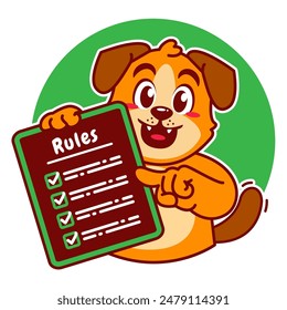 Illustration of Cute Dog Cartoon Character Holding a Checklist or list of rules