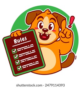 Illustration of Cute Dog Cartoon Character Holding a Checklist or list of rules