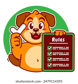 Illustration of Cute Dog Cartoon Character Holding a Checklist or list of rules