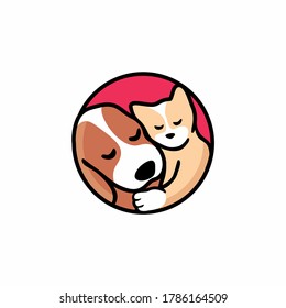 illustration of cute Dog and Cat in cartoon character,
Pet Shop Vector Logo Template. Unique cartoon design for blog, 
hotel, pet shop, veterinary clinic, etc
