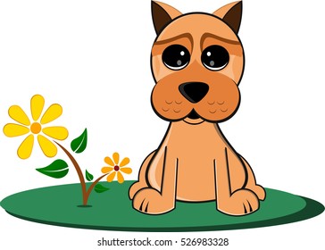 Illustration of a cute dog with flowers