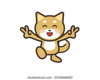 Illustration of a cute dog in a good mood with a double peace sign