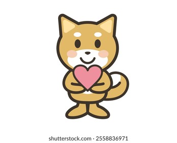 Illustration of a cute dog holding a heart symbol with both hands