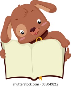 Illustration of a Cute Dog Holding an Open Book