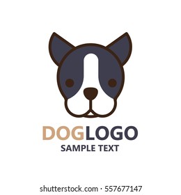 Ilustración del logo de un perro lindo con fondo blanco. El vector del perro Boston Terrier. Es un buen ícono mínimo para el logotipo de mascota, el logotipo de amante de perro.