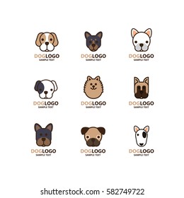 Ilustração do logotipo de cachorro fofo definido em fundo branco. O vetor do cachorro. É um bom ícone mínimo para o logotipo do animal de estimação, logotipo do amante do cão.