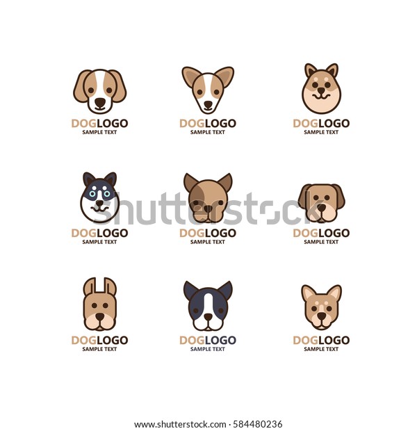 白い背景にかわいい犬のロゴセットのイラスト 犬のベクター画像 ペットのロゴ 犬の愛好者のロゴには 最小限のアイコンが適しています のベクター画像素材 ロイヤリティフリー