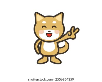 Illustration of a cute dog making a peace sign with a big smile