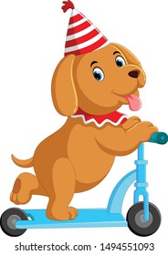 illustration of Cute dog on scooter