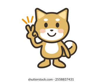 Illustration of a cute dog smiling and making a peace sign