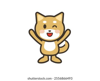 Illustration of a cute dog smiling and raising its arms in joy