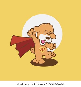 illustration of a cute dog superhero clenching his fist