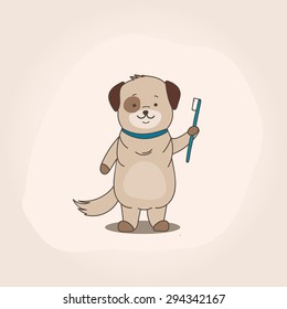 Illustration of cute dog with toothbrush
