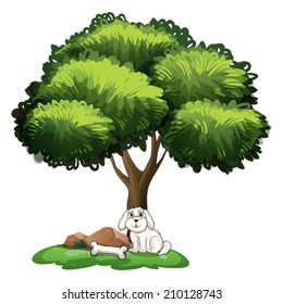 Illustration of a cute dog under the tree on a white background