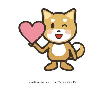 Illustration of a cute dog winking and holding a heart symbol