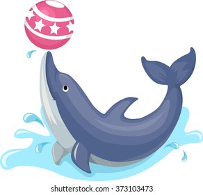 Illustration of a Cute Dolphin Performing a Trick with a Ball