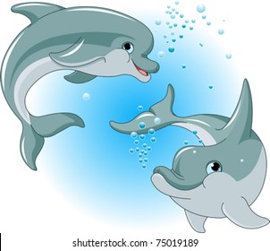 Illustration of cute Dolphins couple