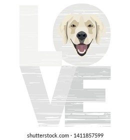 Illustration cute domestic dog Love Golden Retriever 
