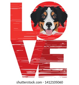 Illustration cute domestic dog Love Bernese Mountain Dog
