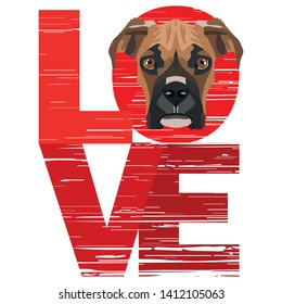 Illustration cute domestic dog Love Boxer
