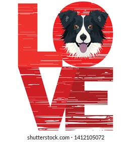 Illustration cute domestic dog Love Border Collie
