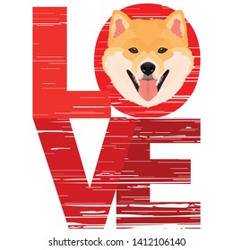 Illustration cute domestic dog Love Shiba Inu 
