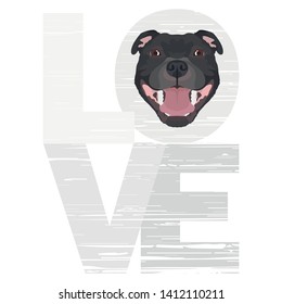 Illustration cute domestic dog Love Staffordshire Bull Terrier
