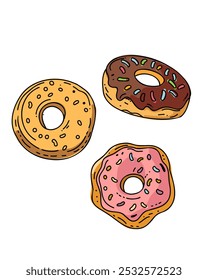 Ilustração de um rosquinha bonito decorado com glacê colorido