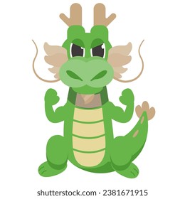Illustration of a cute dragon character_Guts pose