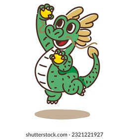 Illustration of the cute dragon to jump upper