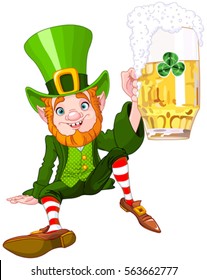 Illustration of a cute drank leprechaun 