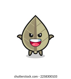 the illustration of cute dried leaf doing scare gesture , cute style design for t shirt, sticker, logo element