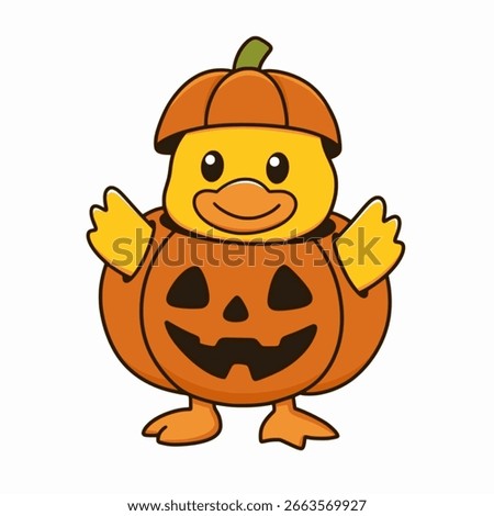 Illustration of cute duck pumpkin isolated on the white background.  Flat holiday animal icon vector