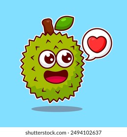 illustration cute durian fruit with smile face, vector flat design