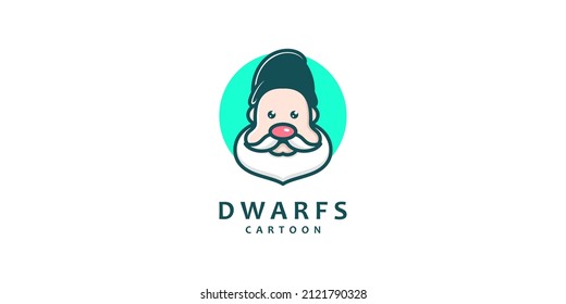 Illustration Cute Dwarfs Elf Mascot People Head Beard Hat Cartoon Flat Character Funny Happy Vector Logo Design