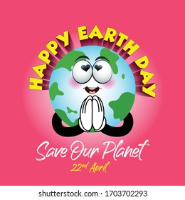 illustration of cute earth character mascot requesting for save our planet concept