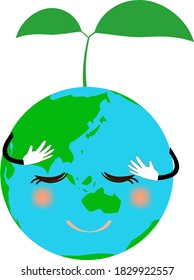 Illustration of a cute earth with leaves growing from the head