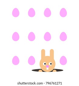 Illustration with cute Easter bunny and eggs on a white background.