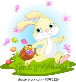 Illustration of cute Easter Bunny Hiding Eggs