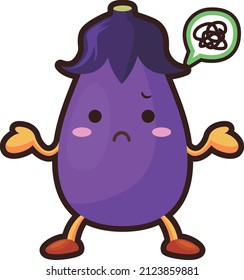 Illustration of a cute eggplant character with a dissatisfied face