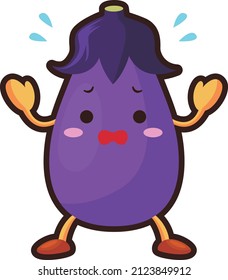 Illustration of a cute eggplant character who is impatient