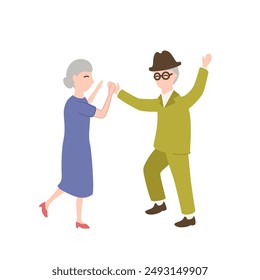 An illustration of a cute elderly couple happily high-fiving each other.