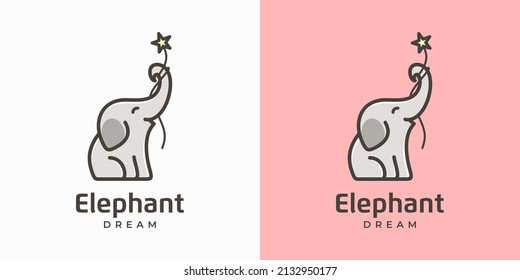 Illustration Cute Elephant Cartoon Character Animal Funny Vector Logo Design