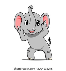 Illustration of a cute elephant with a funny pose in front of the camera