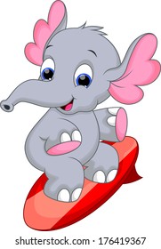 Illustration of cute elephant playing surf