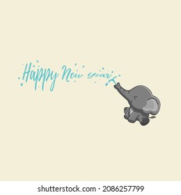 illustration of cute elephant playing in water forming the word happy new year