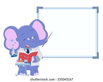 Illustration of a Cute Elephant Teaching Inside a Lab