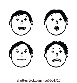 Illustration of cute faces showing different emotions on white