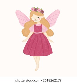 illustration of cute fairy with flowers on her head adorable fairy tale